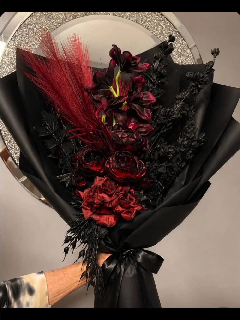 Lux Noir Red Faux Floral Bouquet